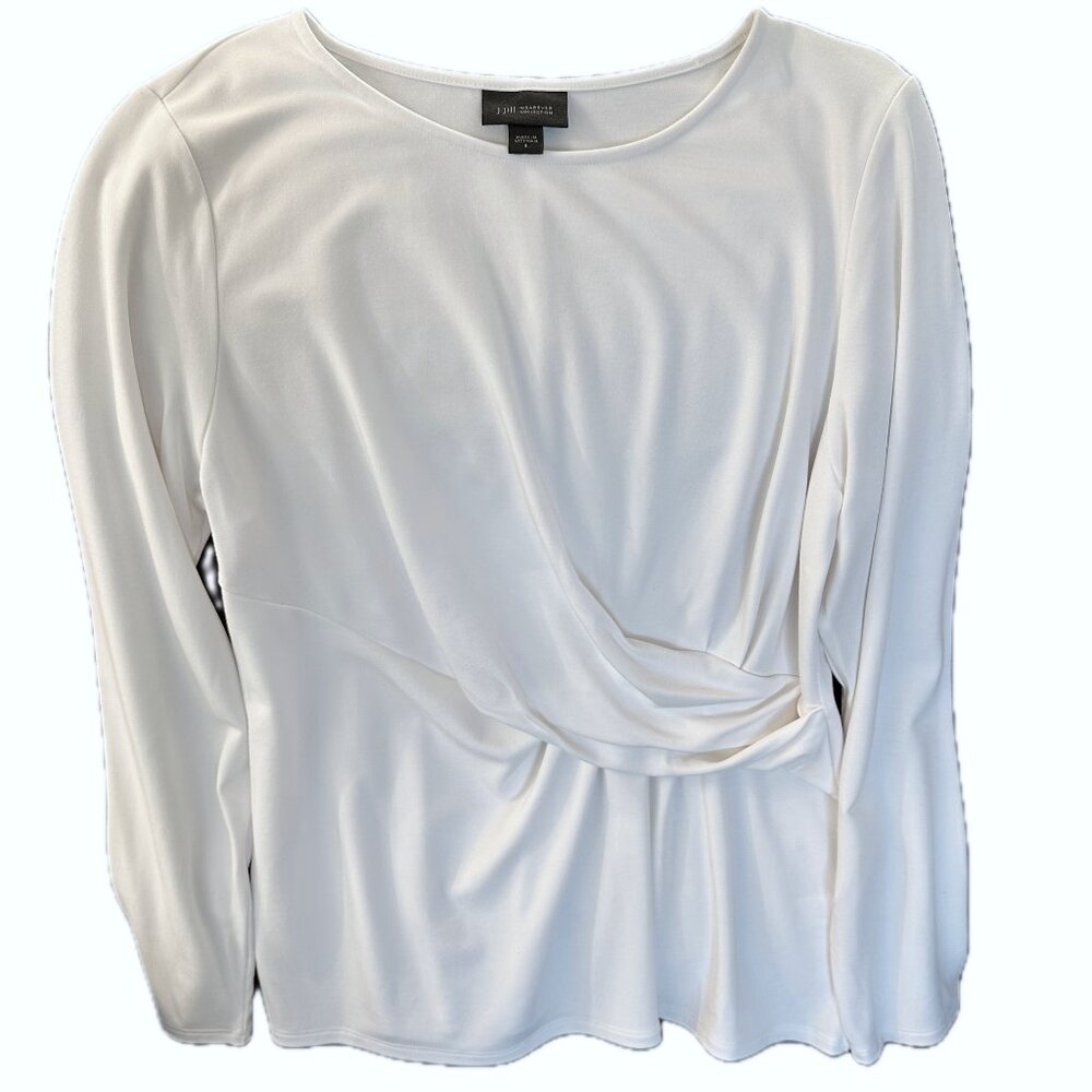 J. Jill Wearever Top Cream Ivory Draped Ruched Waist Round Neck Size Small